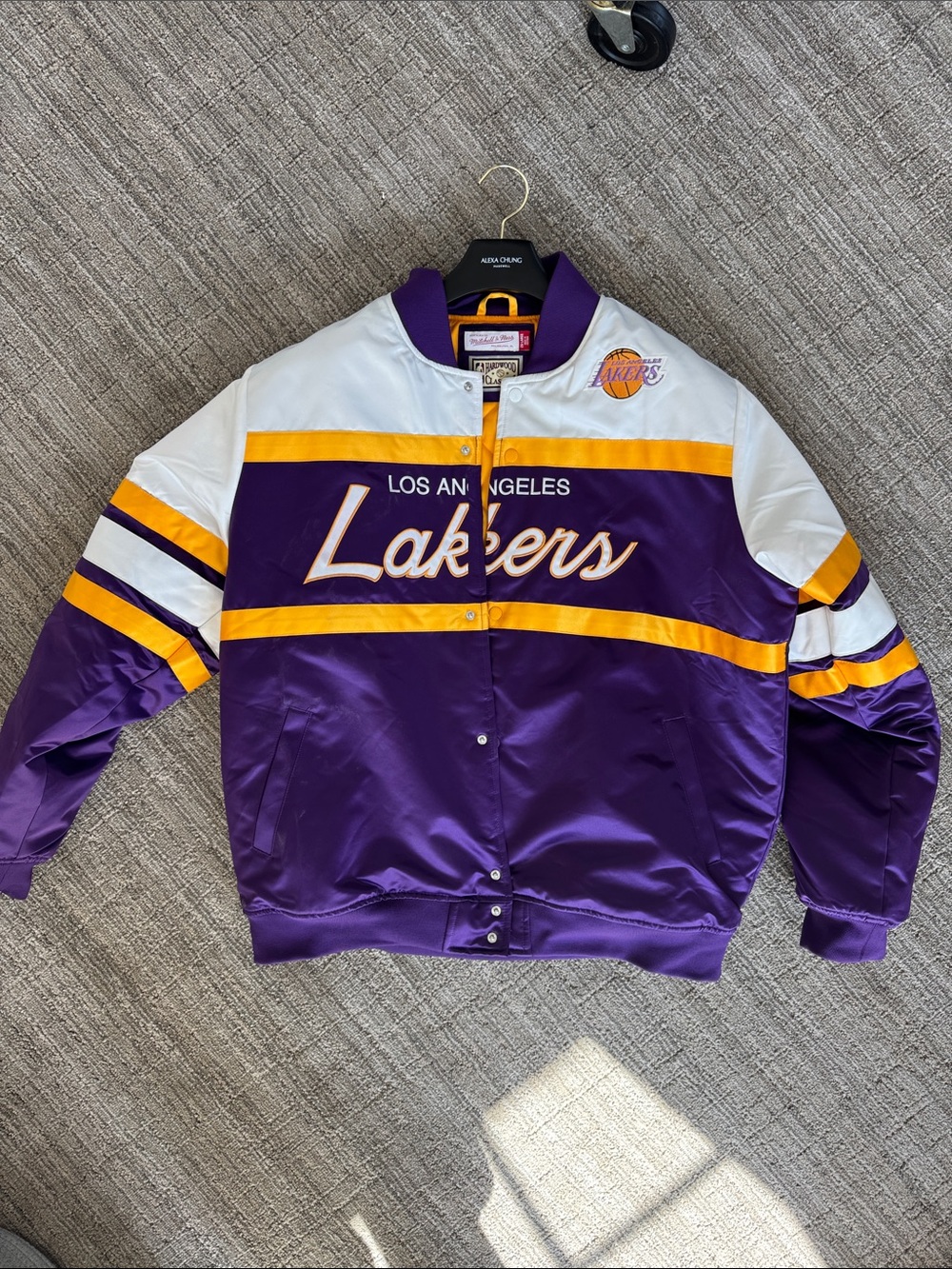 Lakers Mitchell & Ness Jacket, Gold & White Satin Hardwood Classics Jacket